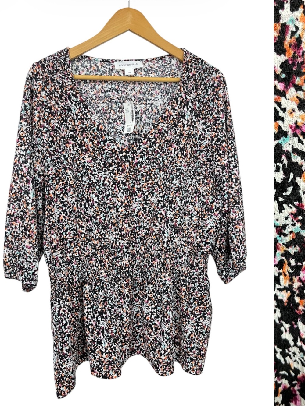 NWT Addition Elle Black Multi Speckled V-Neck Tunic